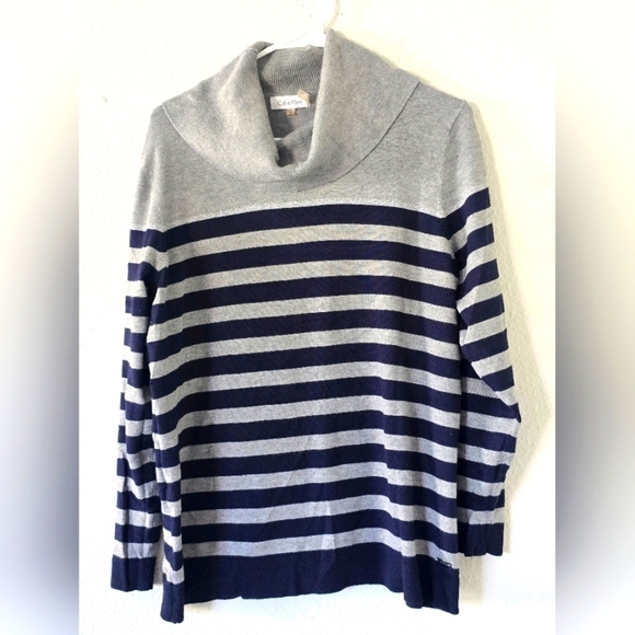 Calvin klein Womens Long Sleeve  Turtle Neck Sweater Sz L Striped Long Sleeve - Picture 1 of 9